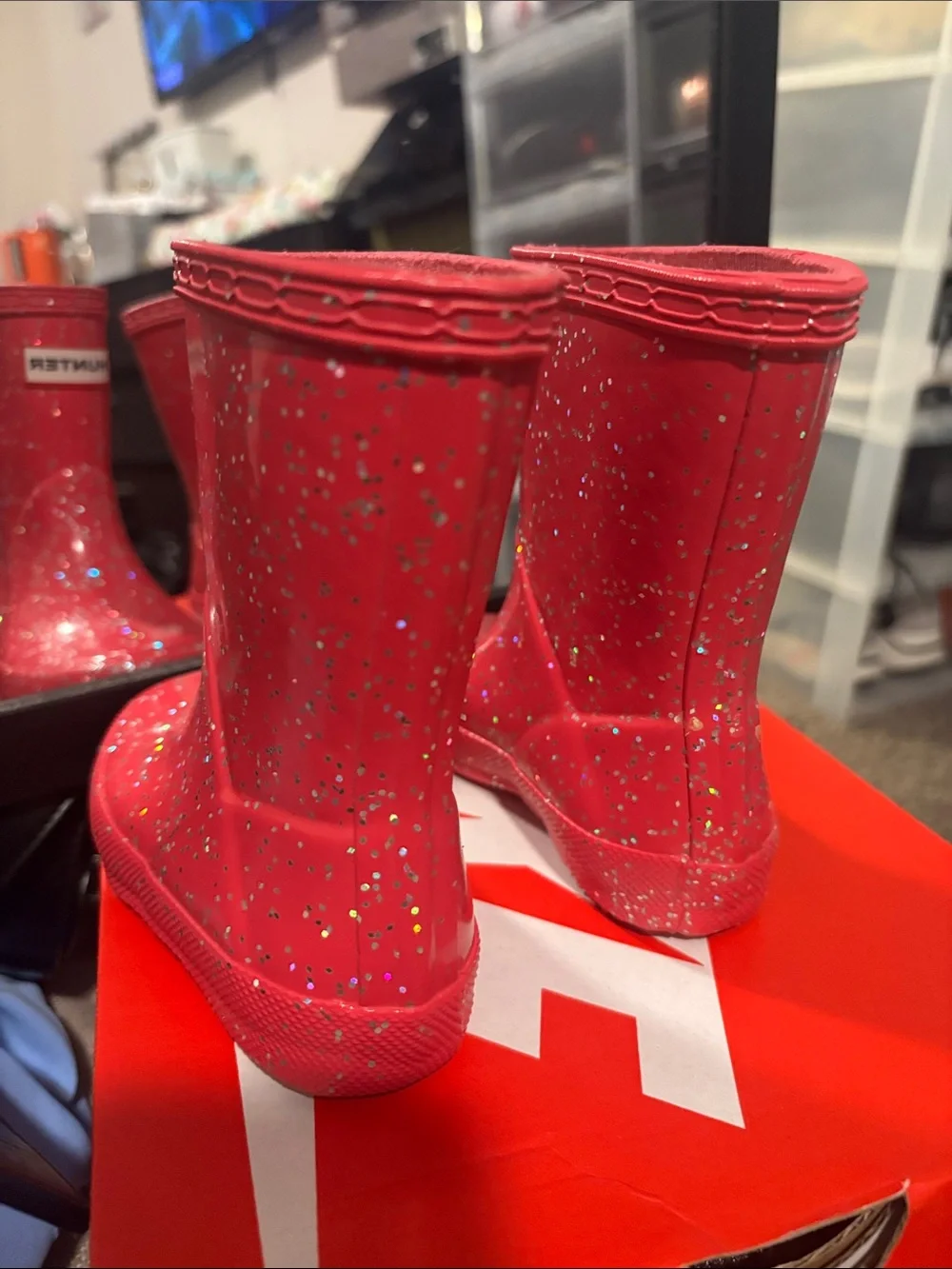 Hunter Kids Red Glitter Rain Boots